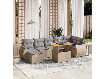 8dílná zahradní sedací souprava s poduškami béžová polyratan 3275824