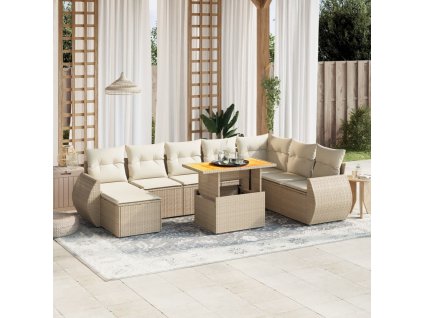 9dílná zahradní sedací souprava s poduškami béžová polyratan 3275851