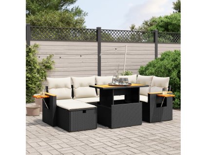 7dílná zahradní sedací souprava s poduškami černá polyratan 3276143