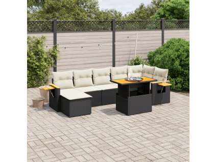 8dílná zahradní sedací souprava s poduškami černá polyratan 3273625
