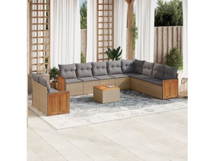 11dílný zahradní sedací souprava s poduškami béžový polyratan 3227802