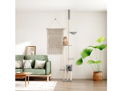 Kočičí strom ke stropu světle šedý 258,5–284,5 cm 171718