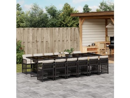 13dílný zahradní jídelní set s poduškami černý polyratan 3210942
