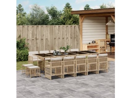 15dílný zahradní jídelní set s poduškami béžový polyratan 3210994