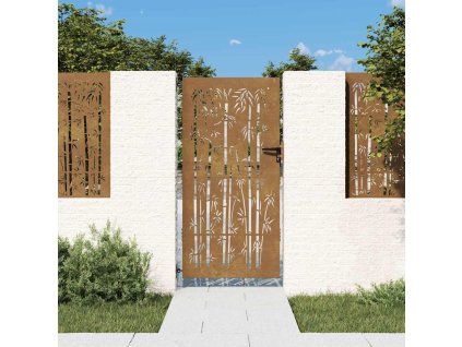 Zahradní branka 85 x 175 cm corten ocel bambusový design 153236