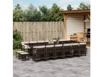 17dílný zahradní jídelní set s poduškami hnědý polyratan 3211005