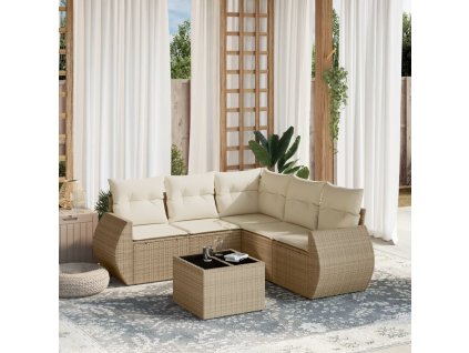6dílná zahradní sedací souprava s poduškami béžová polyratan 3221357
