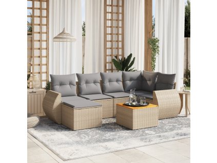 7dílná zahradní sedací souprava s poduškami béžová polyratan 3225107