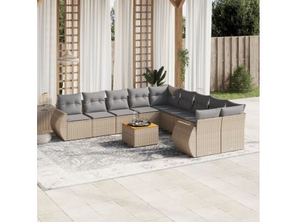 11dílný zahradní sedací souprava s poduškami béžový polyratan 3225198