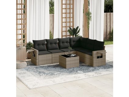 7dílná zahradní sedací souprava s poduškami šedá polyratan 3252557