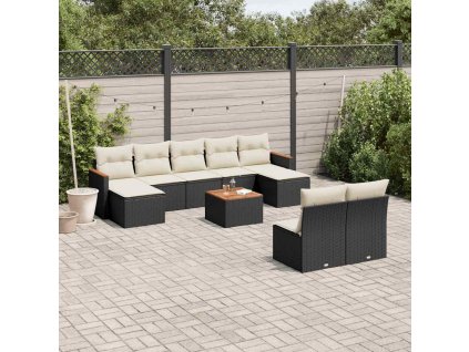 10dílná zahradní sedací souprava s poduškami černá polyratan 3258780