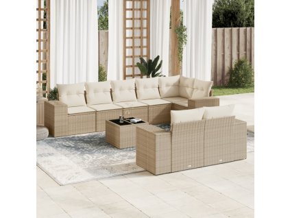 9dílná zahradní sedací souprava s poduškami béžová polyratan 3222827