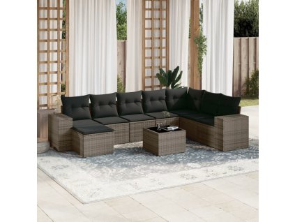 9dílná zahradní sedací souprava s poduškami šedá polyratan 3222969