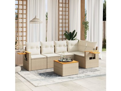 6dílná zahradní sedací souprava s poduškami béžová polyratan 3226793