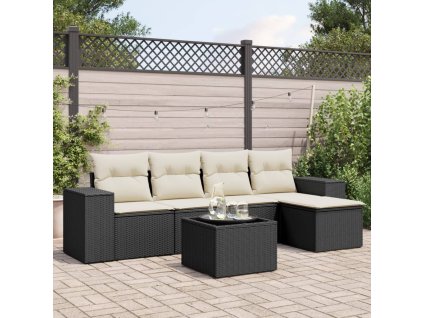 6dílná zahradní sedací souprava s poduškami černá polyratan 3254833