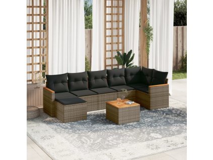 8dílná zahradní sedací souprava s poduškami šedá polyratan 3226200