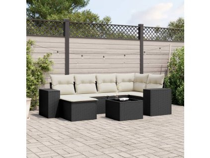 7dílná zahradní sedací souprava s poduškami černá polyratan 3255203