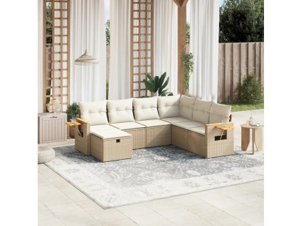 7dílná zahradní sedací souprava s poduškami béžová polyratan 3265545