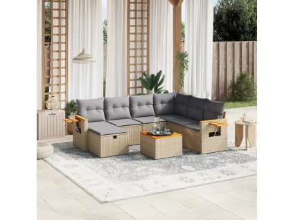 8dílná zahradní sedací souprava a podušky mix béžové polyratan 3265553