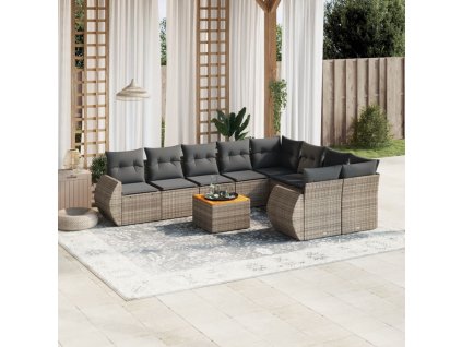 10dílná zahradní sedací souprava s poduškami šedá polyratan 3225164