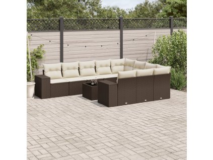11dílný zahradní sedací souprava s poduškami hnědý polyratan 3255440