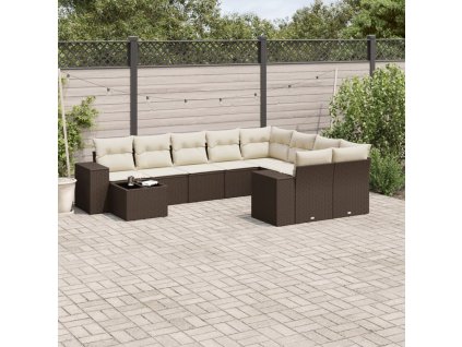 10dílná zahradní sedací souprava s poduškami hnědá polyratan 3255400