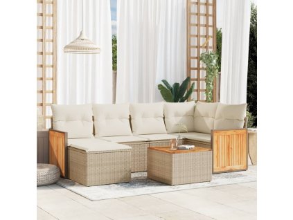 7dílná zahradní sedací souprava s poduškami béžová polyratan 3227864