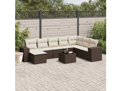 9dílná zahradní sedací souprava s poduškami hnědá polyratan 3255310