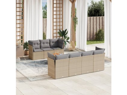 8dílná zahradní sedací souprava a podušky mix béžové polyratan 3255835
