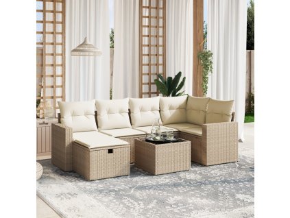 7dílná zahradní sedací souprava s poduškami béžová polyratan 3263494