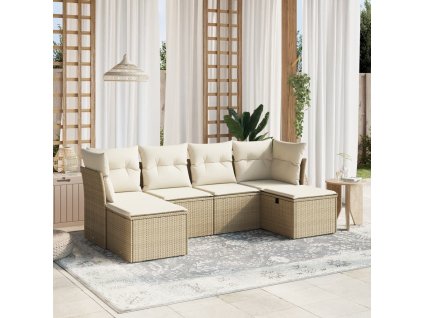 6dílná zahradní sedací souprava s poduškami béžová polyratan 3263234