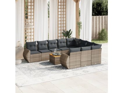 11dílná zahradní sedací souprava s poduškami šedá polyratan 3225185