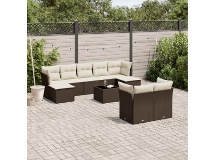 10dílná zahradní sedací souprava s poduškami hnědá polyratan 3218323