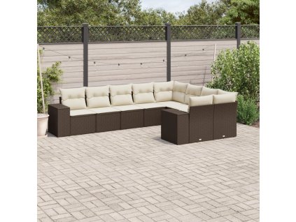 9dílná zahradní sedací souprava s poduškami hnědá polyratan 3223042