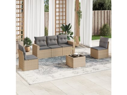 6dílná zahradní sedací souprava s poduškami béžová polyratan 3218789