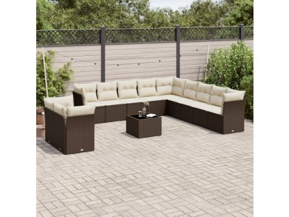 12dílná zahradní sedací souprava s poduškami hnědá polyratan 3217893