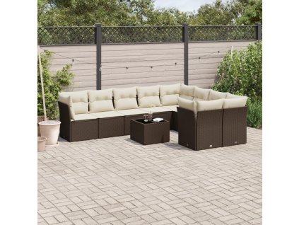 10dílná zahradní sedací souprava s poduškami hnědá polyratan 3218183
