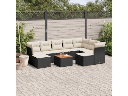 10dílná zahradní sedací souprava s poduškami černá polyratan 3256294