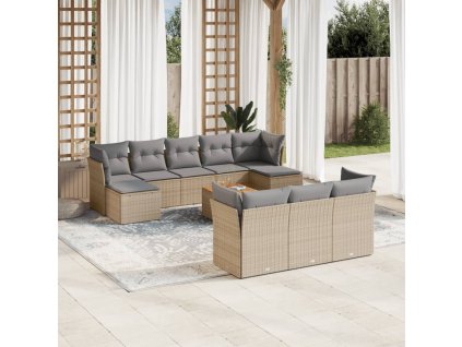 11dílný zahradní sedací souprava s poduškami béžový polyratan 3223882