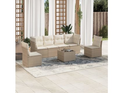 7dílná zahradní sedací souprava s poduškami béžová polyratan 3249217