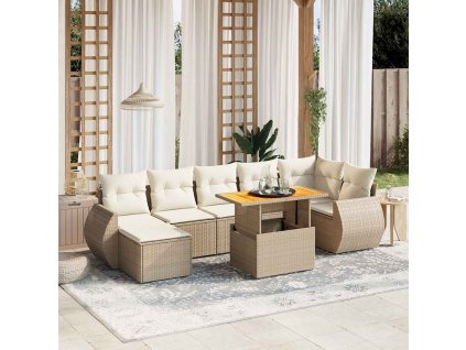 8dílná zahradní sedací souprava s poduškami béžová polyratan 3275823