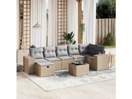 8dílná zahradní sedací souprava a podušky mix béžové polyratan 3264465