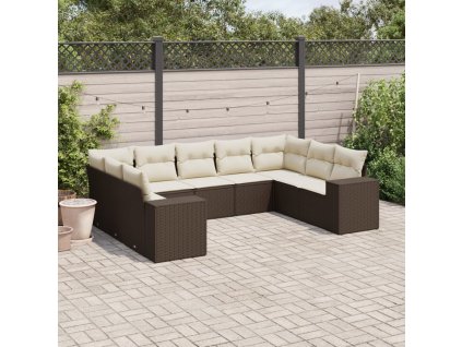 9dílná zahradní sedací souprava s poduškami hnědá polyratan 3223002