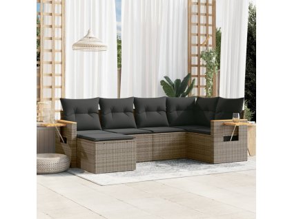 6dílná zahradní sedací souprava s poduškami šedá polyratan 3259421