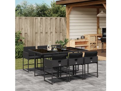 7dílný zahradní jídelní set s poduškami černý polyratan 3211267