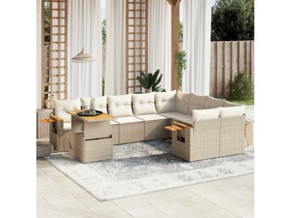 10dílná zahradní sedací souprava s poduškami béžová polyratan 3273683