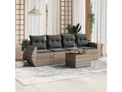 5dílná zahradní sedací souprava s poduškami šedá polyratan 3224884