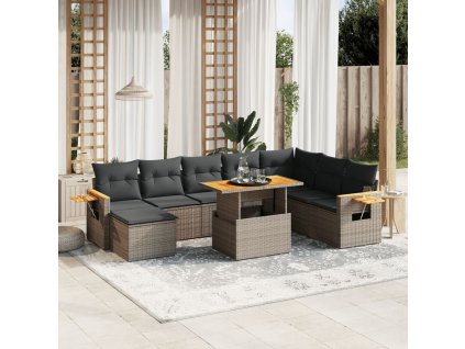 9dílná zahradní sedací souprava s poduškami šedá polyratan 3273657