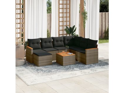 8dílná zahradní sedací souprava s poduškami šedá polyratan 3226214