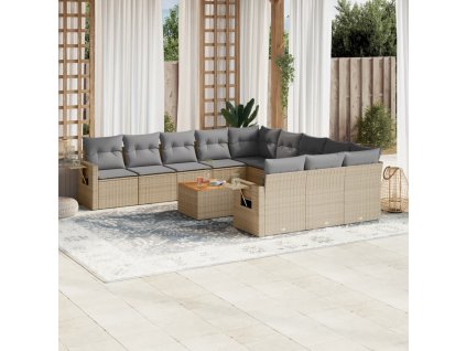 12dílná zahradní sedací souprava a podušky mix béžové polyratan 3257123